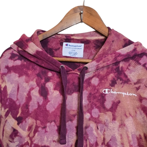 Champion Womens Sweatshirt Kangaroo Pockets Burgundy Multicolor Tie Dye Large - Picture 4 of 16